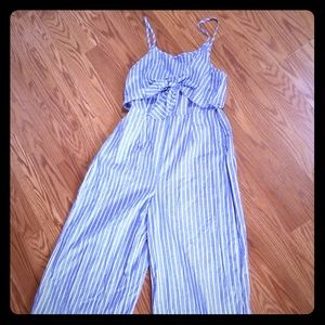 Blue and white jump suit